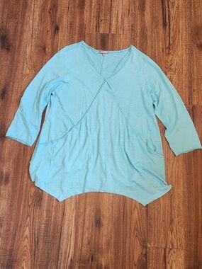 Habitat Aqua V-Neck 3/4 Sleeve Pullover Tunic 100% Cotton Natural Fibres
